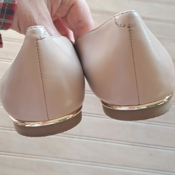 Nine West Corrine Smooth Soft Leather Gold Heel Edging Slip-in Chic Ballet Flats - Picture 3 of 9